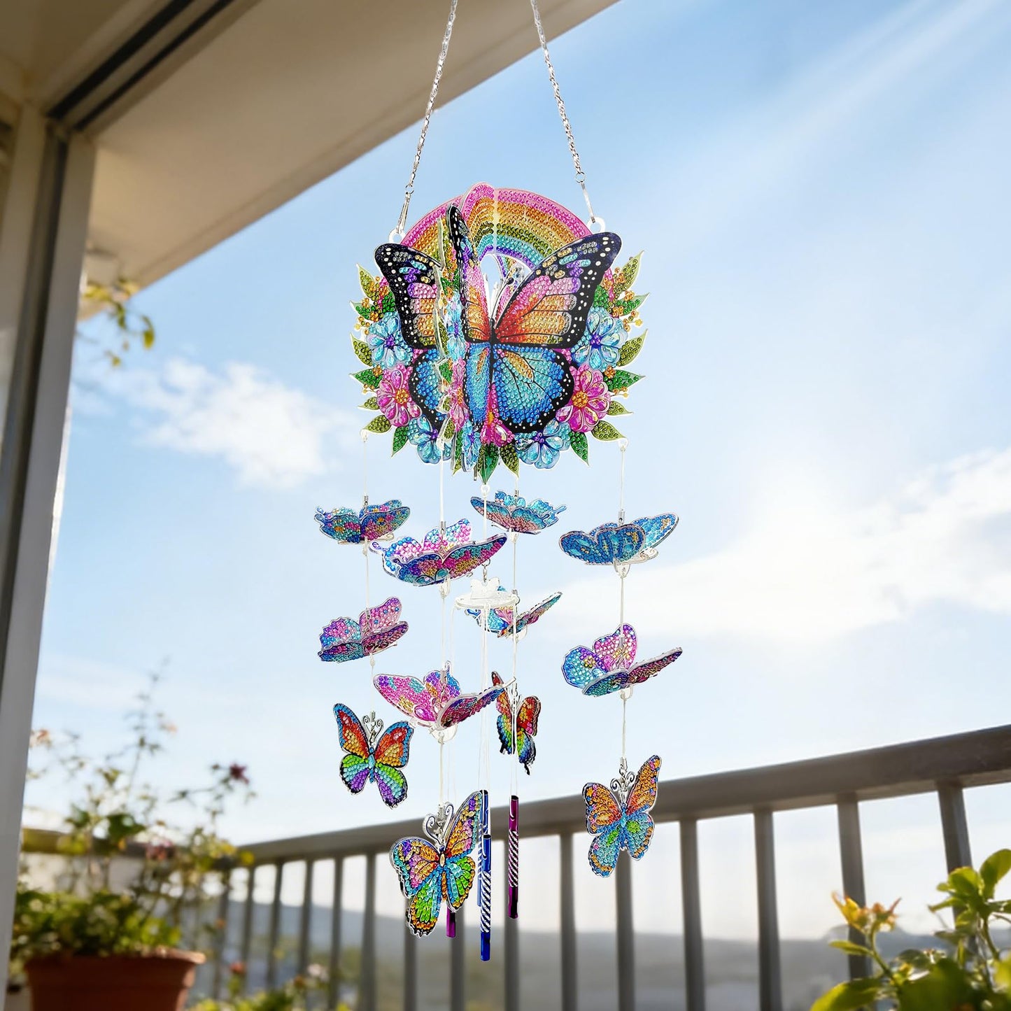 Xylzzuit Diamond Art Painting Wind Chimes Rhinestone Butterfly Diamond Art Suncatcher Double Sided Hanging Pendant DIY Craft for Adults Wall Window Ornament Home Decor (Butterfly01)