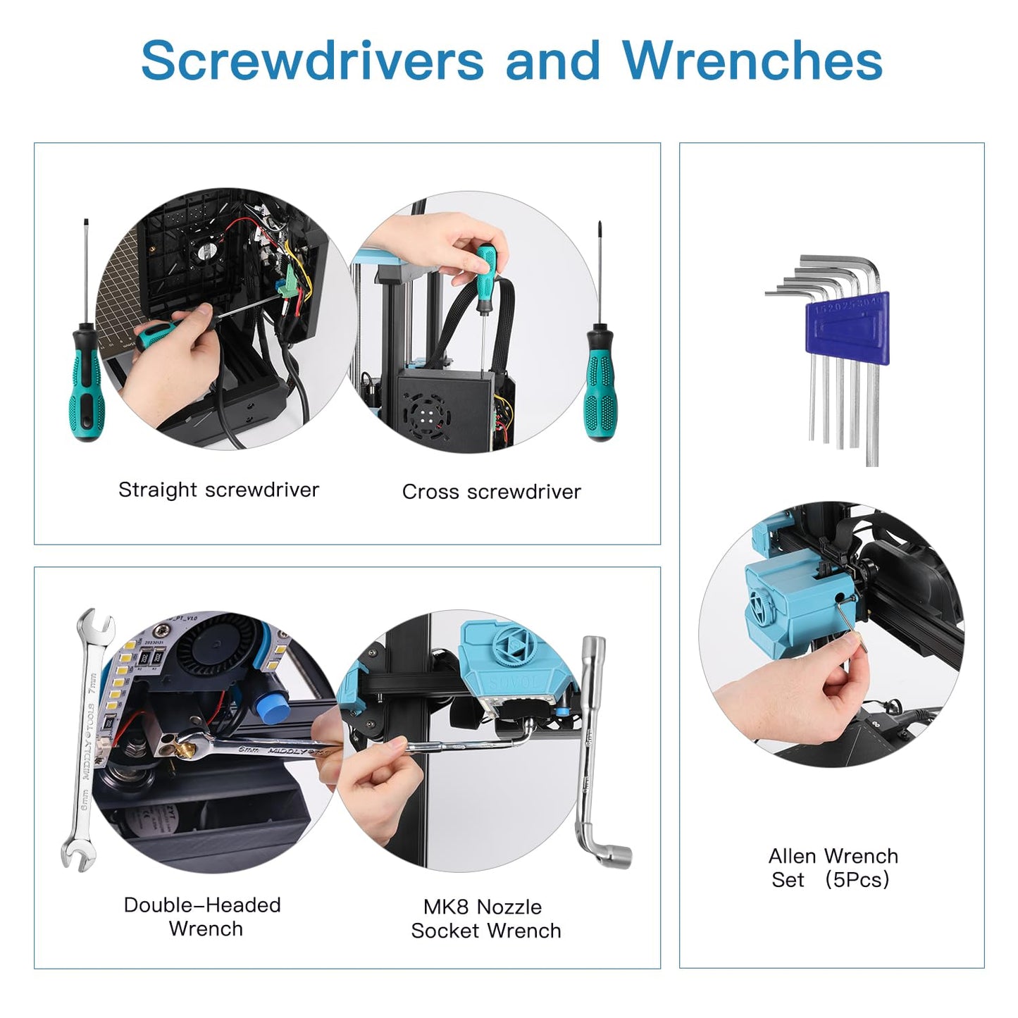 Sovol 3D Printer Tools Kit, 78 PCS 3D Printer Accessories with Nozzle Cleaning Kit, Removable Multi-Function Screwdriver Kit, Deburring, Removal Tools, Cutters, Hobby Knife Set, Wrench Set