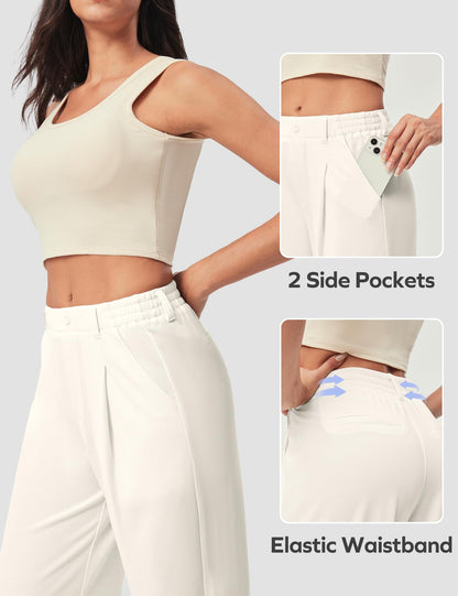Ewedoos Wide Leg Pants Woman Stretchy Work Dress Pants Women Pull on Business Casual Slacks Trousers Fall Outfits 26"/28"