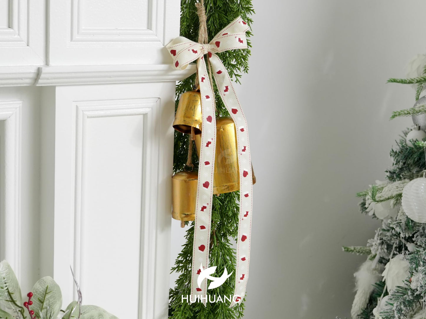 HUIHUANG Rustic White Christmas Ribbon for Gift Wrapping 7/8" Wide x 25 Yards Twill Cotton Ribbon with Snowflake & Stocking Ribbons for Home Decor, Tree Ornaments, Wreaths, DIY Crafts