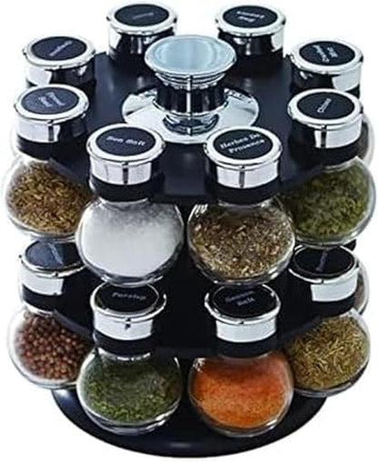 16 Countertop Kamenstein Ellington Jar Revolving Spice Rack with Prefilled Spices - Rotating Chrome and Plastic