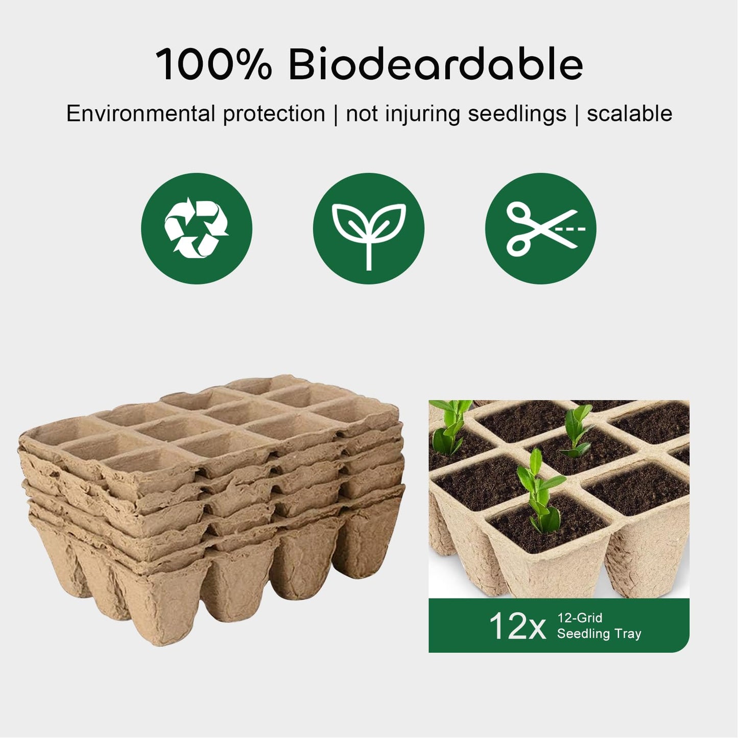 GROWNEER 144 Cells Peat Pots Seed Starter Trays, 12 Packs Biodegradable Seedling Pots Germination Trays, Organic Plant Starter Kit with 15 Pcs Plant Labels