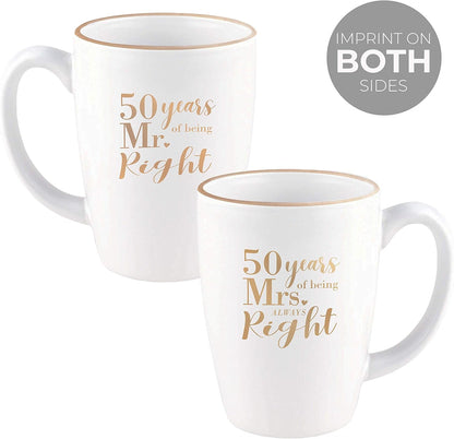 Canopy Street 50th Anniversary Mug Set, Mr. And Mrs. Always Right Coffee Mugs, 15 Ounce