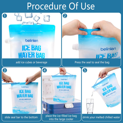 Belinlen 6 Pack Reusable Ice Bags for Cooler 5lb Cooler Ice Cube Bag with Sealed Sliding Handle, Long Lasting Cold Dry Freezer Packs Leakproof Ice Bag for Camping, Hiking, Fishing and Drinks(11 x 14)