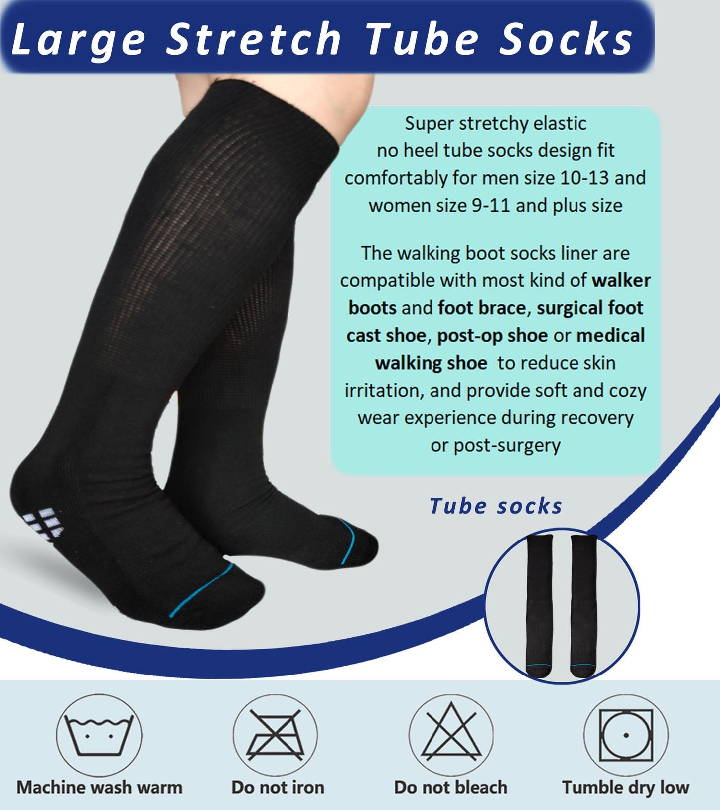 Aisesine Medical Boot Sock for Walking Brace,Orthopedic Cast Shoes Wide Calf Knee High Socks for Men Women White