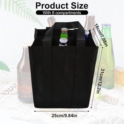 Reusable Wine Bottle Carrier Bag with 6 Compartments Dividers, Picnic Travel Shopping Fishing Party Holder