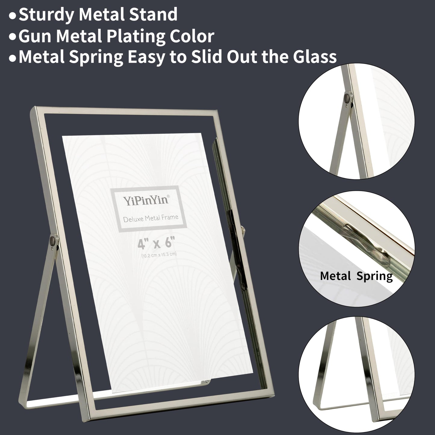 Silver 5x7'' Floating Frame Set of 2, For Photo Sizes ( 3.5x5'', 4x 6''), Silver Plated Metal Frames 5x7'' for Tabletop/Shelf Display, Classy Gift Choice for Wedding, Thanksgiving, Christmas,Birthady.