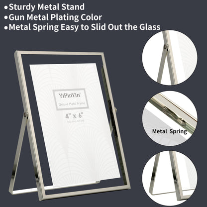 Silver 5x7'' Floating Frame Set of 2, For Photo Sizes ( 3.5x5'', 4x 6''), Silver Plated Metal Frames 5x7'' for Tabletop/Shelf Display, Classy Gift Choice for Wedding, Thanksgiving, Christmas,Birthady.