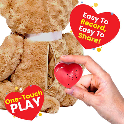 EZSound Teddy Bear Voice Recorder | 30 sec Stuffed Animal Voice Recorder for Kids | Recordable Stuffed Animal Insert | Push Button Build a Bear Heart | Sound Chip for Personal Messages, Gifts (Red)