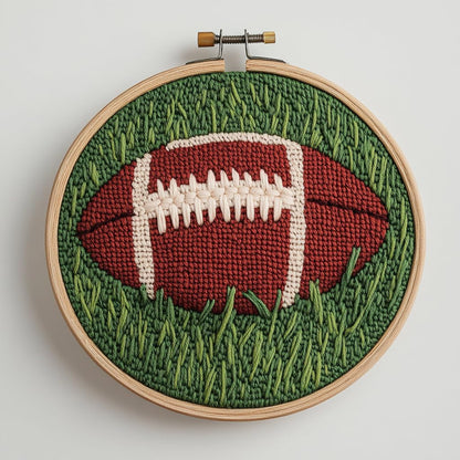 DIY Punch Needle Kits Football on Green Grass Easy for Beginners Punch Needle Embroidery Set with Hoop Stamped Pattern for Craft Lovers and Home Decor