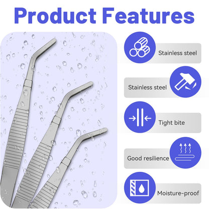 30PCS Thickened Stainless Steel Tweezers with Curved Serrated Tip, 6.3×0.4in Multipurpose Tweezers for Crafting, Craft Sewing, Garden Work and Feeding Small Animals, Non-Slipping Hand Tools (Sliver)