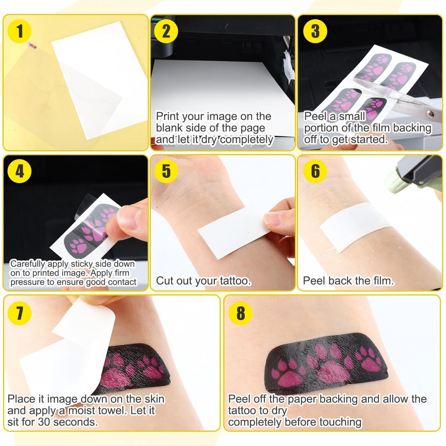 Blulu 15 Sheets Printable Temporary Tattoo Paper for Laser Printer 8.3 x 11.7 Inch DIY Personalized Image Transfer Decal Paper Water-resistant, Skin-Friendly Tattoo Papers for Party Birthday Festivals