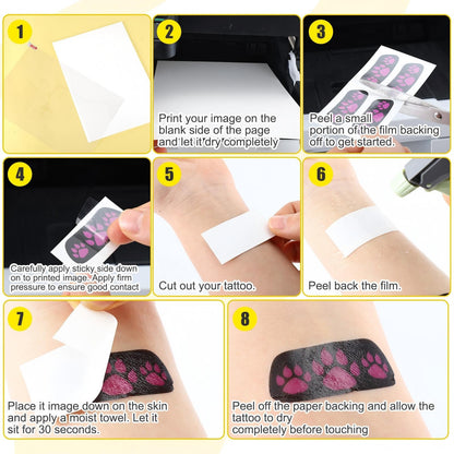 Blulu 15 Sheets Printable Temporary Tattoo Paper for Laser Printer 8.3 x 11.7 Inch DIY Personalized Image Transfer Decal Paper Water-resistant, Skin-Friendly Tattoo Papers for Party Birthday Festivals