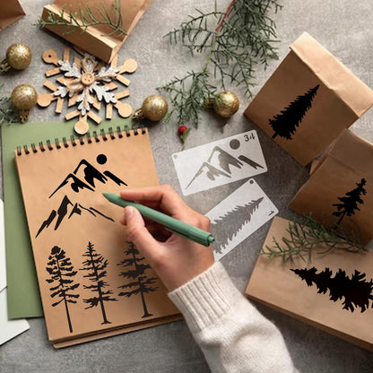Mountain Stencils for Painting on Wood Burning Patterns Pine Tree Stencils Nature Stencil Christmas Tree Paint Template on Art Craft Canvas Wall Fabric Rock (50 Mountain)