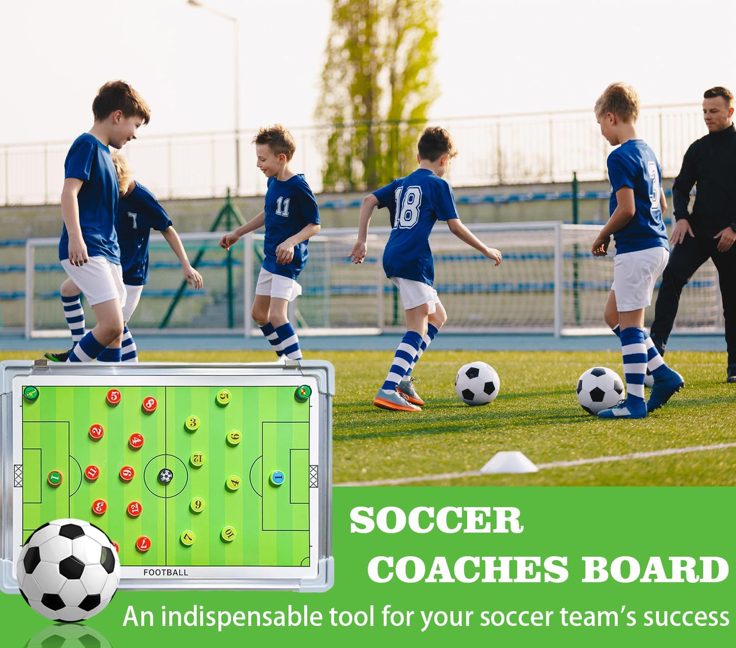 Nuburbur Magnetic Soccer Coaching Board, Double-Sided Dry Erase Tactics Board with Player Markers, Pen and Eraser, Portable Clipboard for Coaches, Coach Training Equipment Coach Gift
