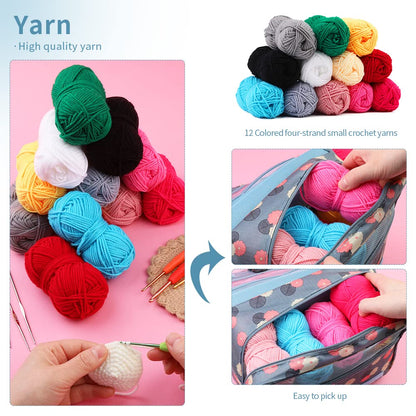 Pnytty Crochet Kit for Beginners Complete 130 Pieces Starters Knitting Kit with Crochet Yarn, Ergonomic Crochet Hooks and Crochet Accessories in Hangable Storage Bag