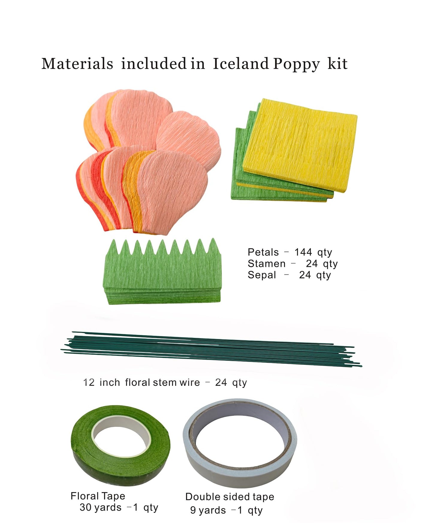 Mybbshower Orange Crepe Paper Poppy Flower DIY Making Kit Home Decoration Table Decor Pack of 24 pcs