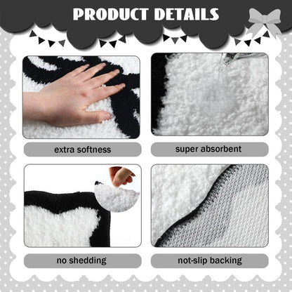 Tinideya Black Bow Bathroom Rug 16" x 24" Scalloped Bow Bath Mat Non Slip Cute Coquette Aesthetic Carpet Preppy Room Decor Microfiber Absorbent Mat for Mother's Day Bathtub Shower Bedroom Gift