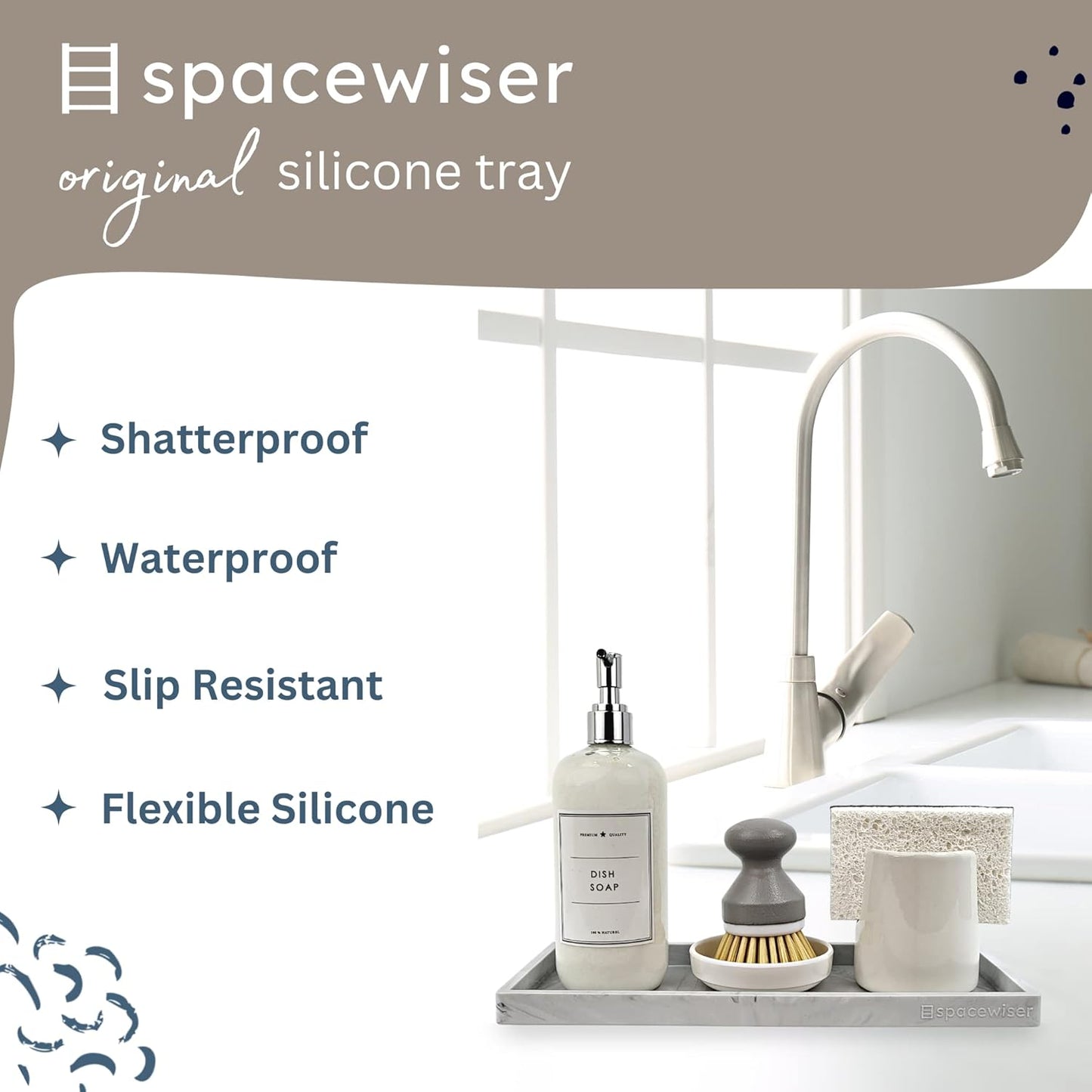 Countertop and Vanity Tray, 11.7" Shatterproof Bathroom Tray, Flexible Silicone Soap Tray for Kitchen, Toilet Tank
