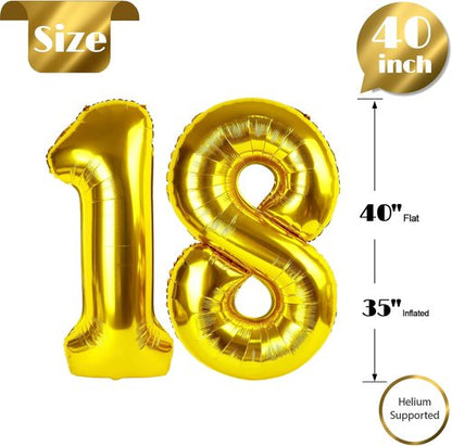 Gold Number 18 Balloon - 40 Inch Metallic Decoration for 18th Birthday Parties | Perfect for Girls & Boys
