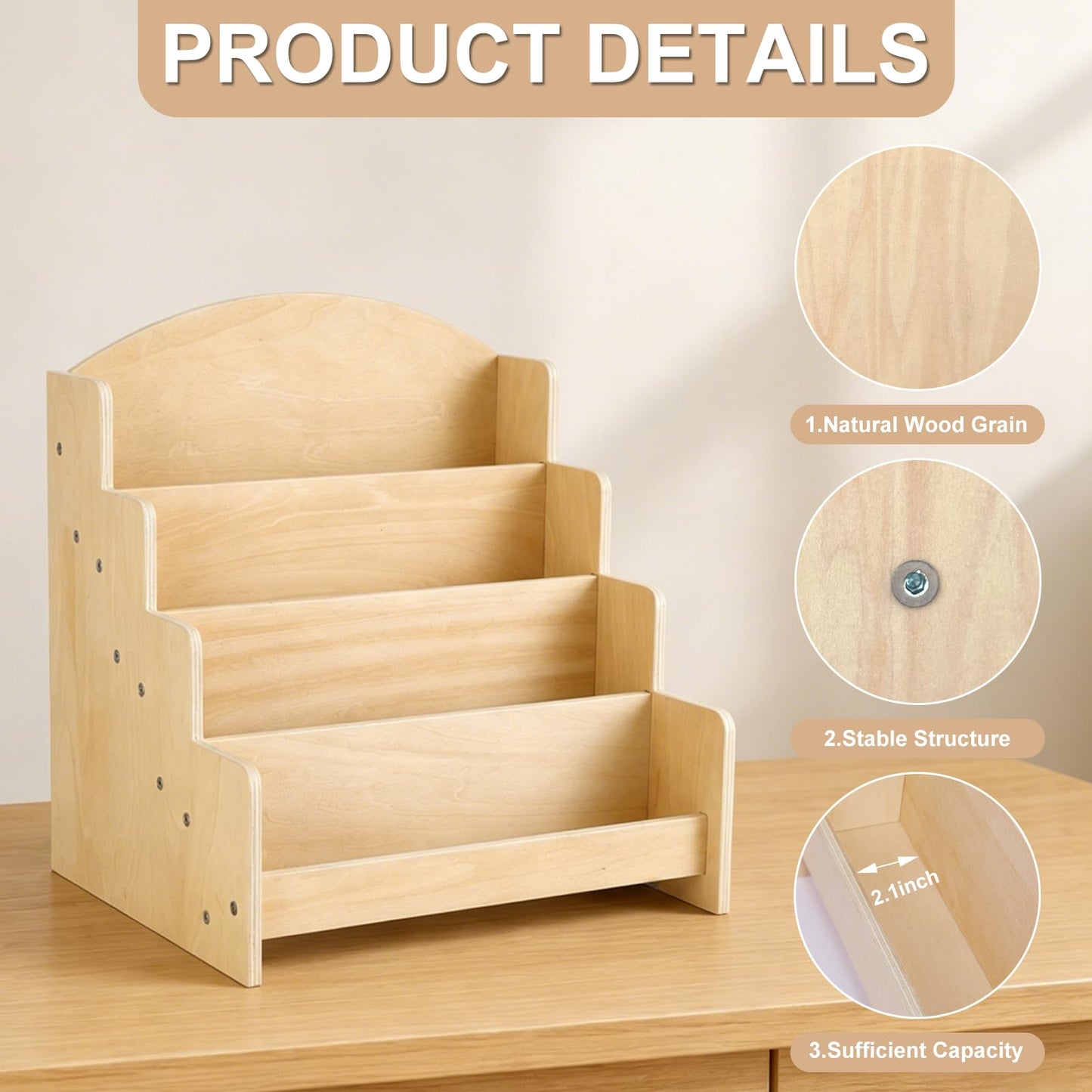 Exood Greeting Card Organizer Display Stand , 4-Tier Wooden Rack Holder for postcard Brochure Photos Sticker Retail