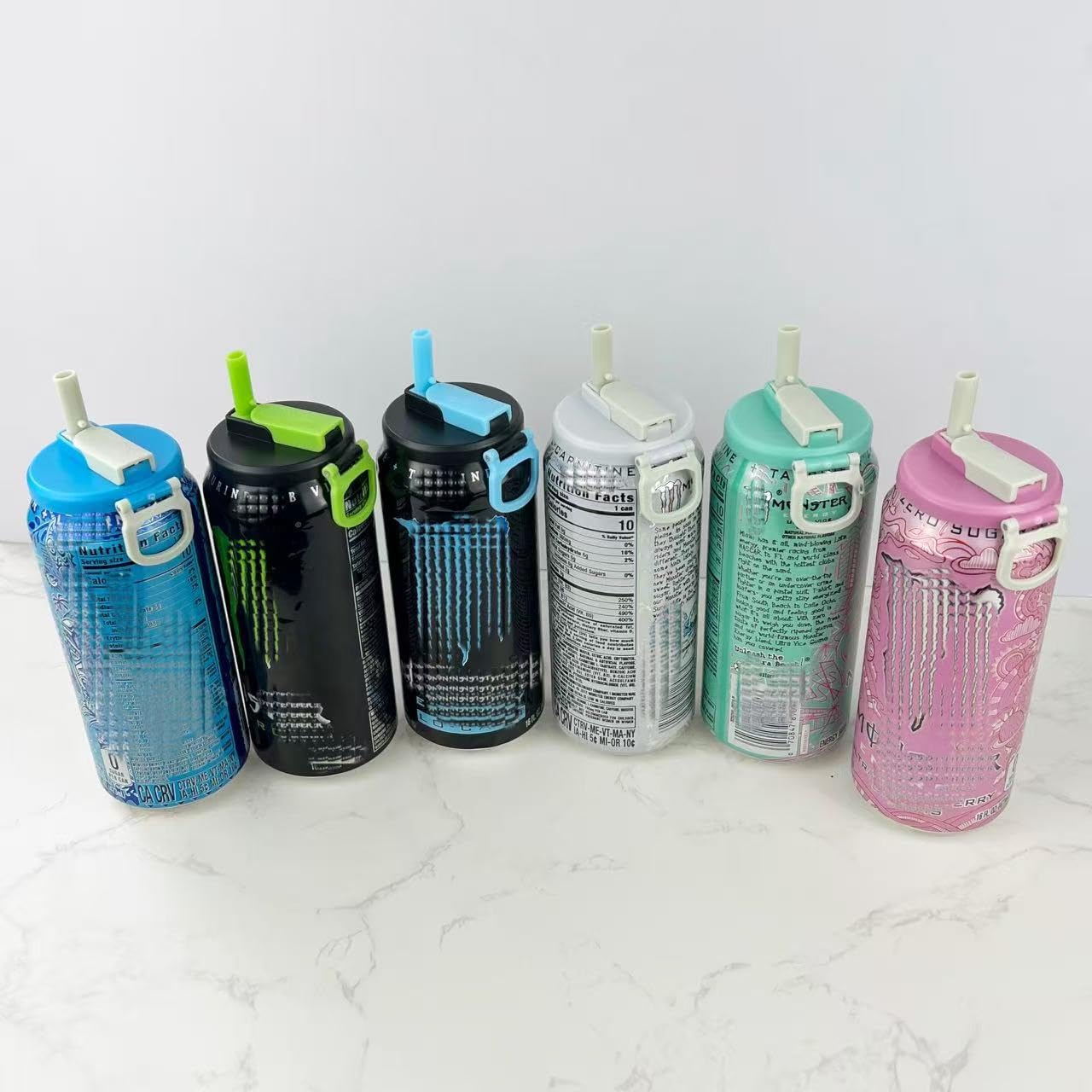 4 Pack 12oz/16oz DIPESI Soda Can Lids with Straws,Inspired by Energy Drink Can Colors Fits fit Standard Cans