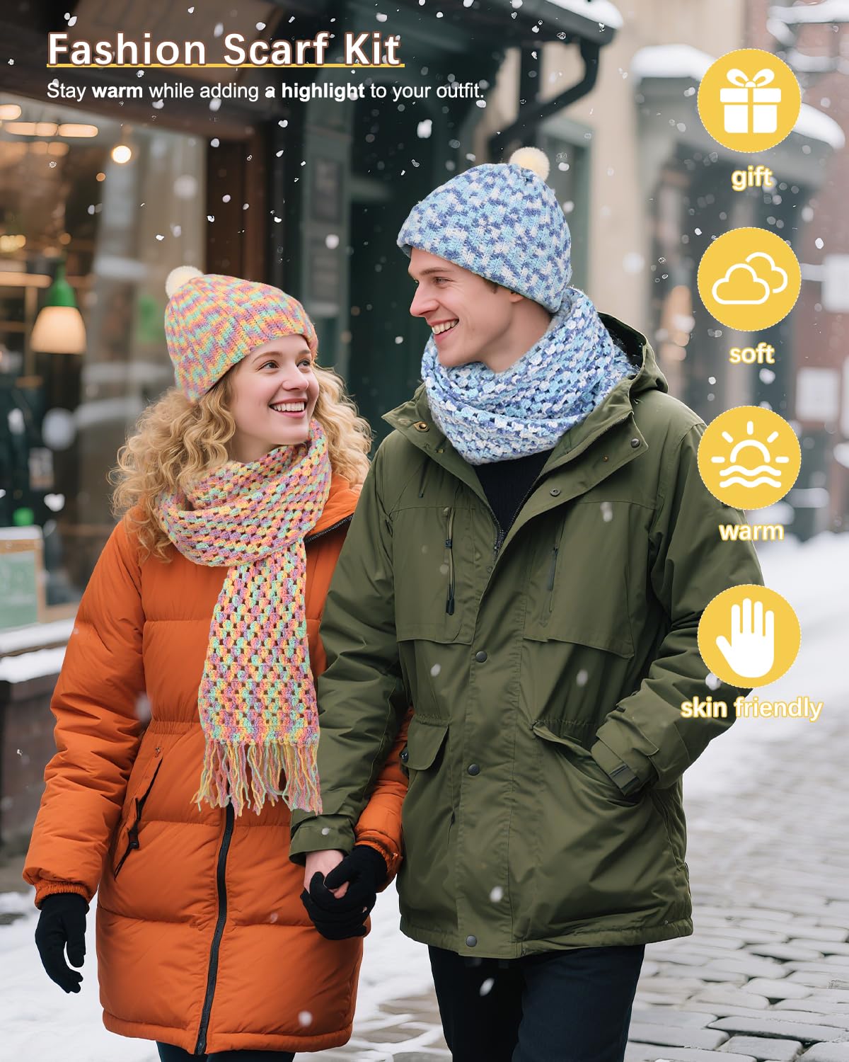 Katech Crochet Kit for Beginners-Crochet Kit for Adults Learn to Crochet Granny Square Scarf Beanie Hat, Complete Set for Crocheting Scarf w/Step-by-Step Instructions 6 Blend Yarn-Macaron