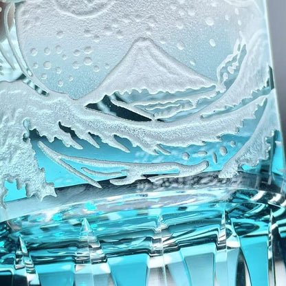 suigetsu Crystal Luxury Whiskey Glass, Mount Fuji Design, Japanese Style Hand Cut Glass Tumblers (turquoise)