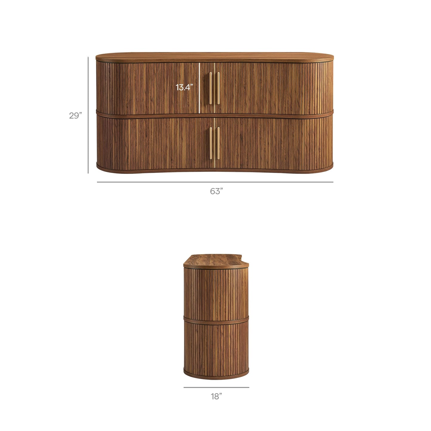 Radcliffe 63" Inch Curved Fluted Sideboard Buffet Cabinet in Walnu