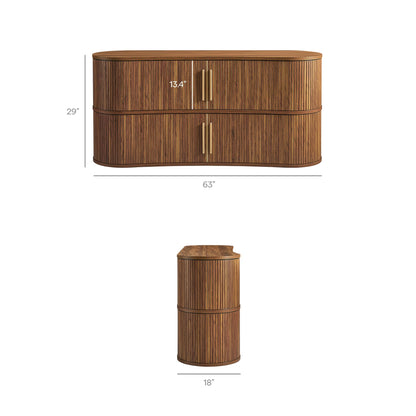 Radcliffe 63" Inch Curved Fluted Sideboard Buffet Cabinet in Walnu