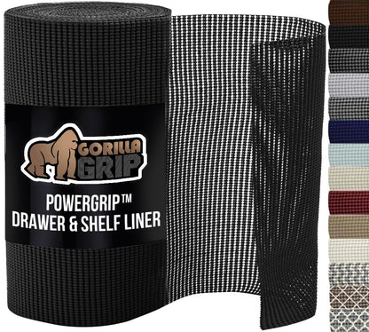 GORILLA GRIP powerGRIP Drawer Shelf and Cabinet Liner, Thick Strong Hold, Non-Adhesive Liners Protect Kitchen Cabinets and Cupboard, Bathroom Drawers, Easy Install, Breathable Mat, 12" x10', Beige