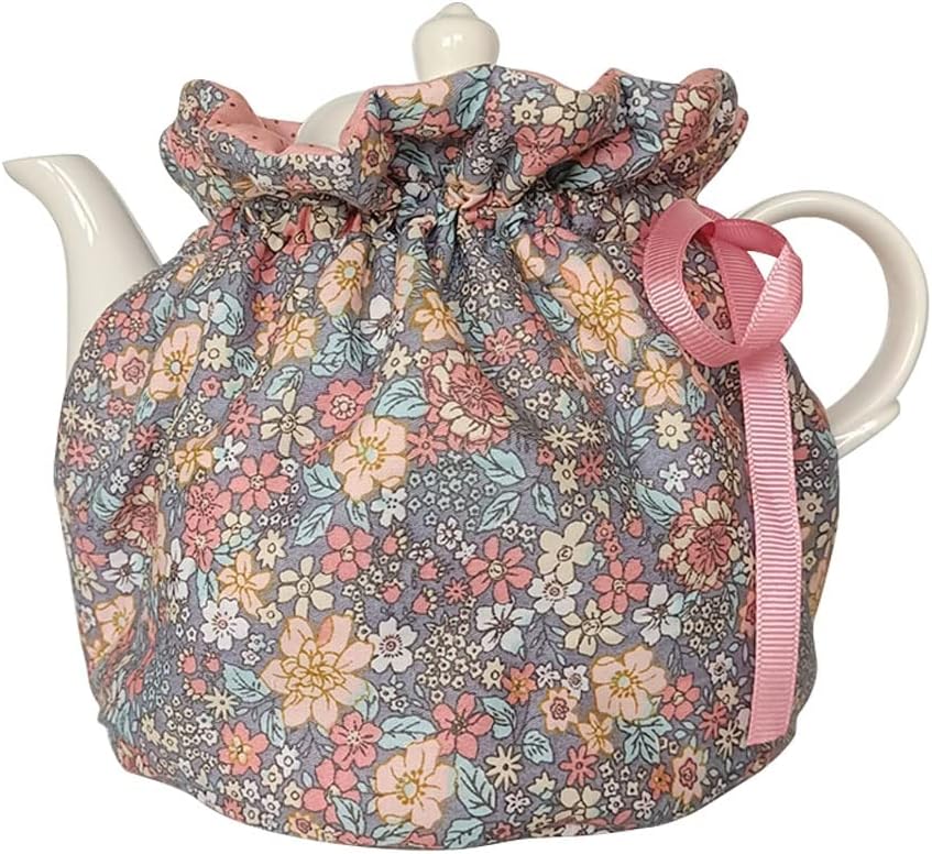 Cotton Tea Cozy, Vintage Garden Style Teapot Cover, Dust Proof Insulated Kettle Quilt for Home Kitchen