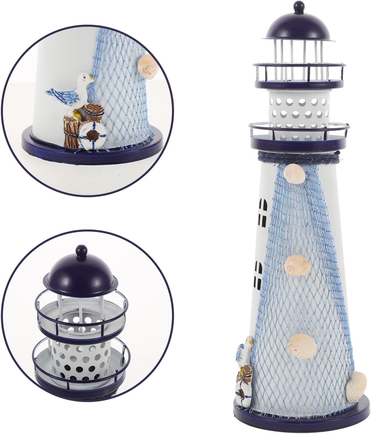 Ciieeo Lighthouse Candle Lantern, Iron Tealight Candle Holder Nautical Lighthouse Figurine for Coastal Table Decor