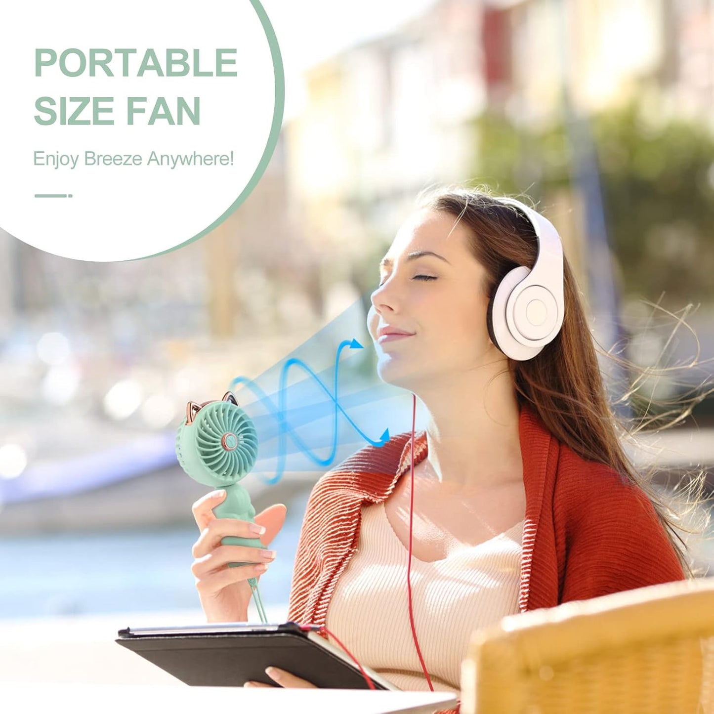 QearFun Handheld Fan, Portable Mini Hand Held Fan with USB Rechargeable Battery, 3 Speed Personal Desk Fan, 8-12 Hours