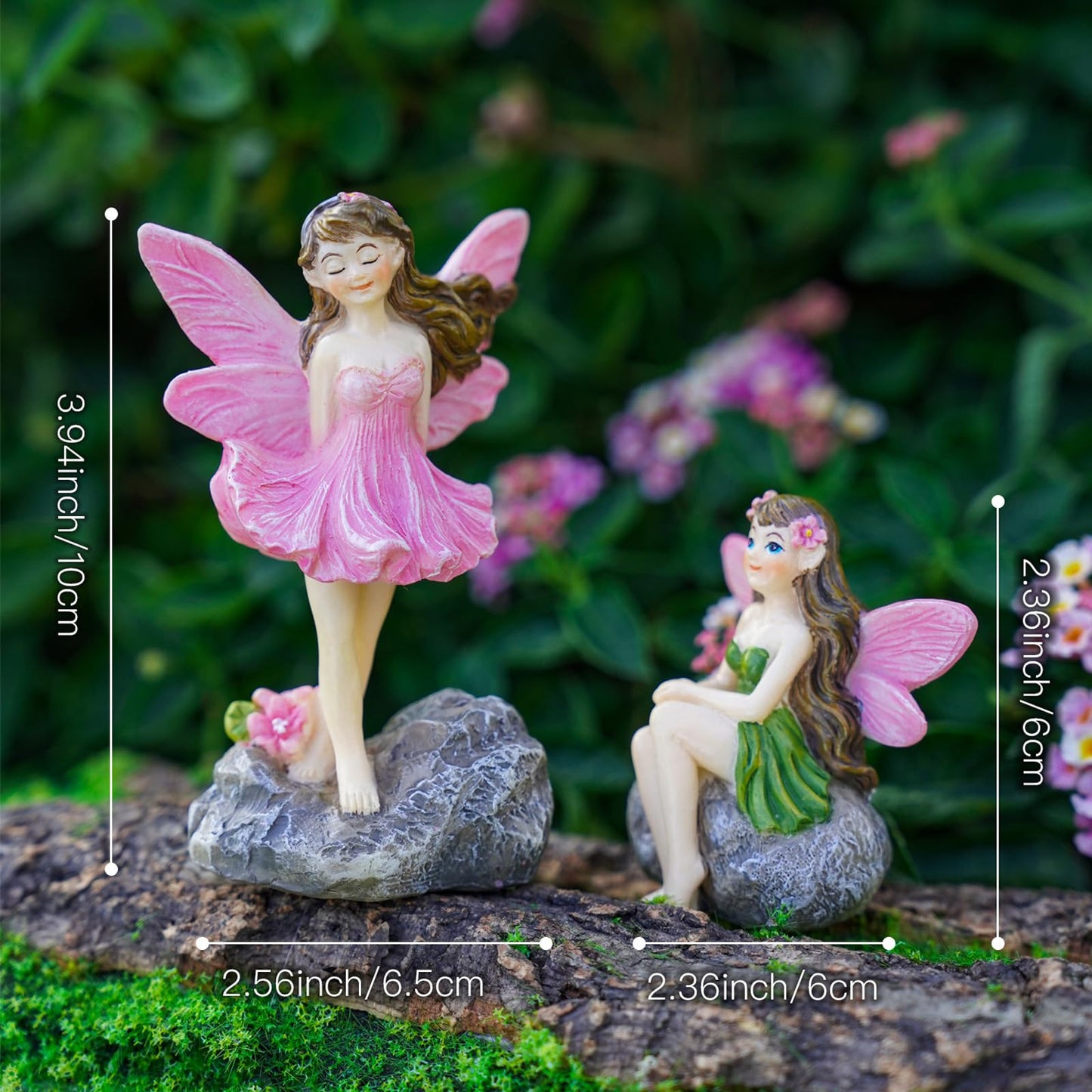 2-Piece Miniature Fairy Garden Accessories, Hand-Painted Resin Fairy Figurines for Gardens, Potted Plants, Lawn & Yard Decor, Ideal for Terrariums, Best Gift for Garden Lovers