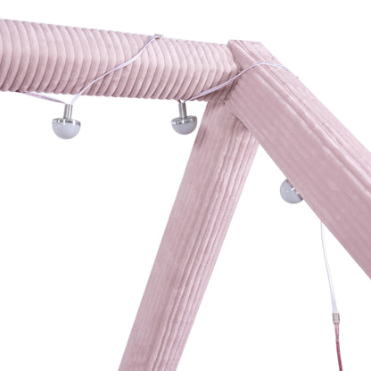 Merax Modern Upholstered House Bed, Floor Upholstered Sofa Daybed with Wood Slat Support,Platform Bed Frame with Headboard/Full, Pink