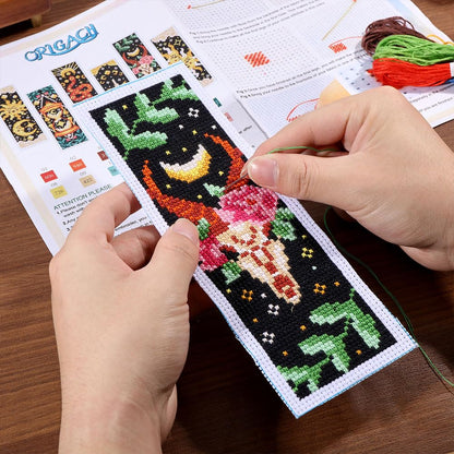 ORIGACH 6 Pcs Cross Stitch Bookmark Kit for Beginner Adults, Tarot The Sun and Star Stamped Embroidery Bookmark Kit with Instruction for Starters Printed Cross Stitch DIY Kits for Book Lovers