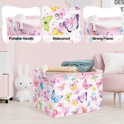 Clastyle 36L Pink Dreamy Butterfly Kid Storage Basket Collapsible Rectangle Clothes Toy Nursery Bin Book Shelf Basket