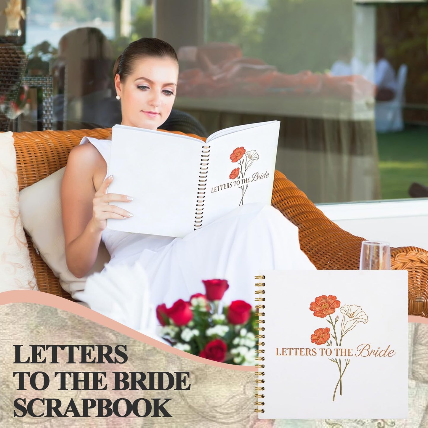 Lignumix 10x10 inch Scrapbook Photo Album for Wedding,Letters to The Bride Scrapbooks with 30 Blank Pages and Scrapbook Supplies,DIY Memory Guest Book for Bridal Shower Bachelorette Party