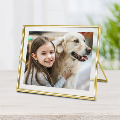 CROXXID 8x10 Picture Frame set of 2, for 5x7 6x8 with Floating Effect, for 8 x 10 without Floating, Double Real Glass Photo Frames Only for Tabletop, Home or Wedding Decoration Gift (Horizontal Gold)