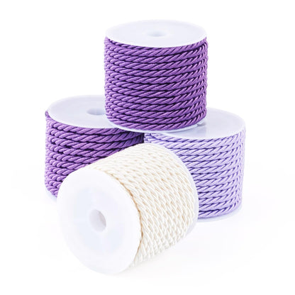 4 Rolls Braided Macrame Cords 3mm 5.4yards Twisted Trim Rope Polyester Twine Cord for Knitting Bag Wall Hangings Plant Hangers Handmade Macrame Supplies