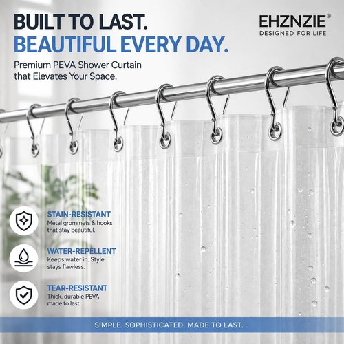 EHZNZIE Heavy Duty Shower Curtain Liner - Waterproof PEVA with 3 Weighted Magnets | 72x72 Inches