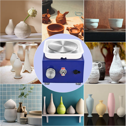 Mini Pottery Wheel Machine for Adults & Beginners, 2 Turntables (3.94" & 2.56") | 0-2000 RPM Adjustable Speed Pottery Machine Removable Splash Tray Ceramic Making Kit Includes 8 Sculpting Tools