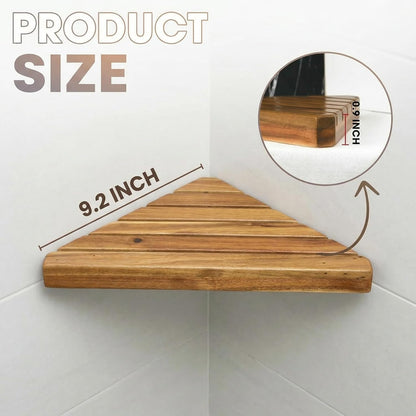 2 Pack Wooden Corner Shower Shelf Triangular Corner Shelf Wooden Bathroom Shelf for Tiled Wall, Shower Corner Shelf, No
