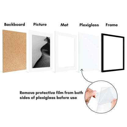 Americanflat 16x20 Picture Frame with Polished Plexiglass - Set of 5 - Use as 12x16 Frame with Mat or Display 16x20 Photo Without Mat - Galleria Collection - Picture Frames for Wall Display - Black