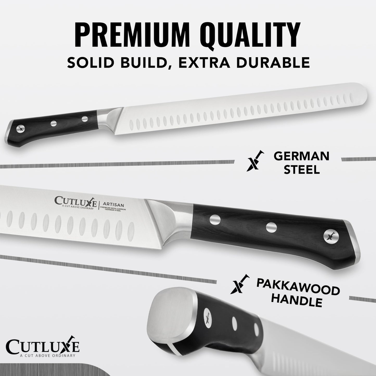 Cutluxe Brisket Knife – 12" Carving & Slicing Knife for Meat & BBQ – Razor Sharp German Steel, Sheath Included, Ergonomic Full Tang Handle Design, Fathers Day Gift For Dad – Artisan Series