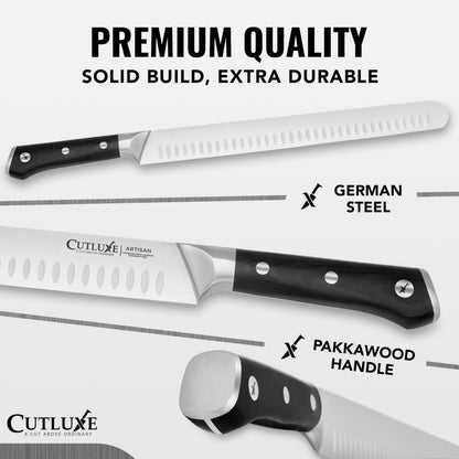 Cutluxe Brisket Knife – 12" Carving & Slicing Knife for Meat & BBQ – Razor Sharp German Steel, Sheath Included, Ergonomic Full Tang Handle Design, Fathers Day Gift For Dad – Artisan Series