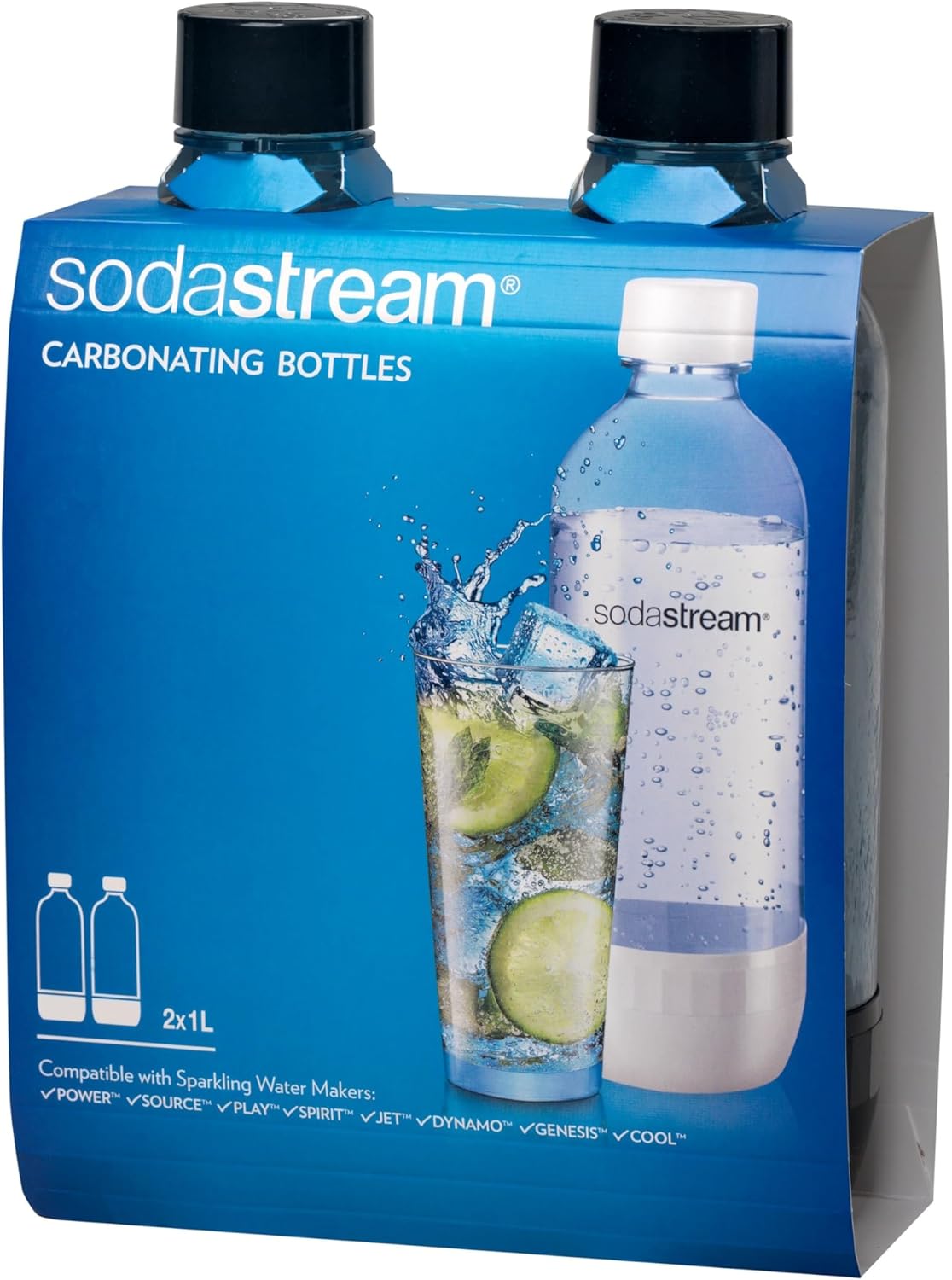 1L (twinpack), Pack 2 SodaStream Classic DWS Carbonating Bottle Black