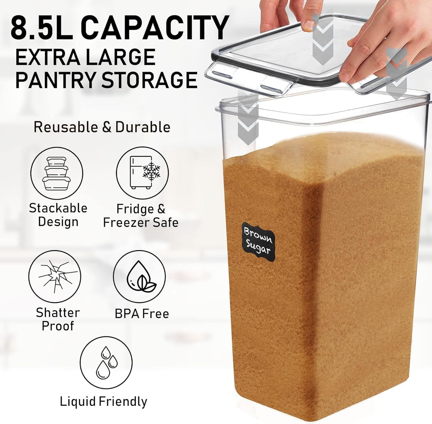 8.5L/287Oz (2 WHITE FEATHER SUPPLIES Extra Large Airtight Food Storage Containers PC) with Lids, Kitchen and Pantry