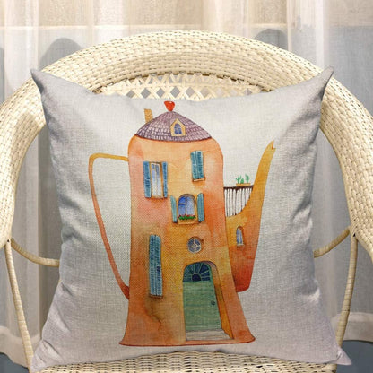 Mugod Castle Pillowcase - Vintage Kettle Teapot Wonderland 18"x 18" Square Cotton Linen Cushion Cover